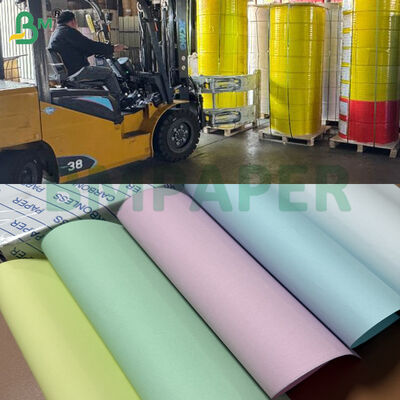57gsm 60gsm NCR Carbonless Paper Rolls 12inch Rolls, CB White CFB Blue CF Canario